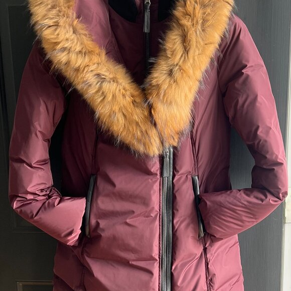 Mackage Burgundy Down Coat with Natural Fur Trip - Exce Condition, Size L-10 - Picture 2 of 10